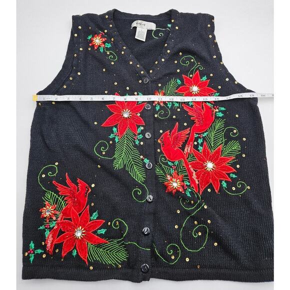 Vintage Kikit Knitwear Women's L Black and Red Cardinal Knit Sweater Vest - Picture 4 of 6